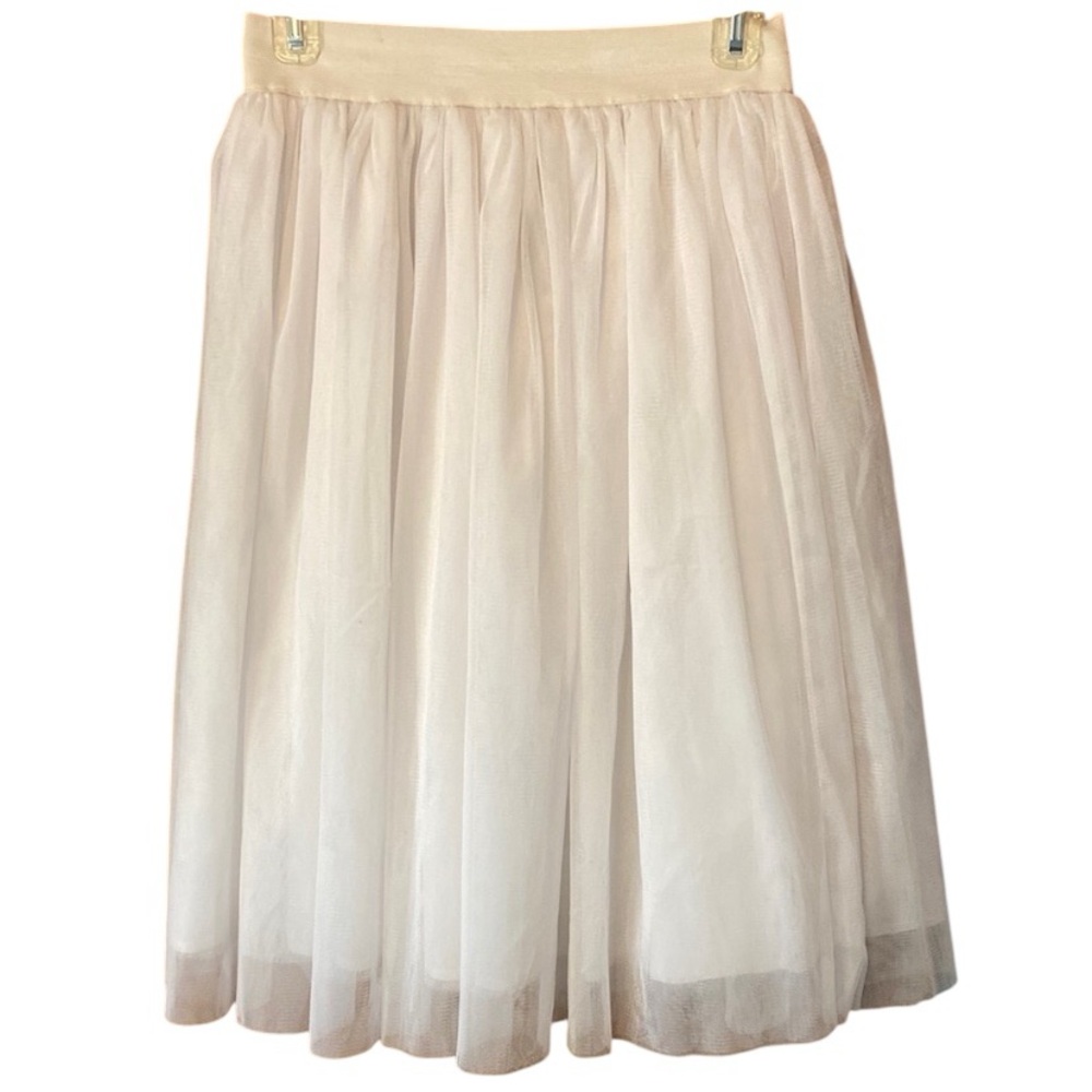Cream Tulle Midi Skirt Size Small Elastic Waist A-Line Ballet Cottagecore Flowy